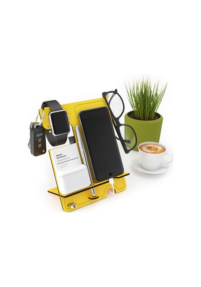 Quarter Masaüstü Organizer Ve Telefon Standı 2'li Set Ahşap Dosya Düzenleyici Dekoratif Dairesel Evrak Rafı Sarı - 901034195 Sarı