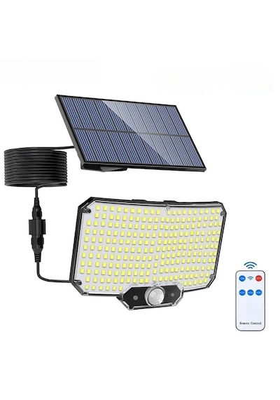 Techtic Güneş Enerjili Solar Lamba 234led Hareket Sensörlü Kumandalı Su Geçirmez Duvar Lambası Siyah