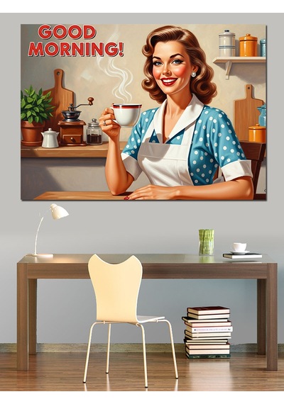 Retro Ev İşi Yapan Kadın Dekoratif Kanvas - Mdf Ahşap Tablo