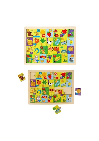 Woody Ahşap Resimli Alfabe Puzzle Eğitici Ve Zeka Geliştiren Oyuncak