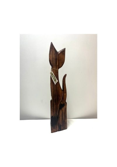 Ahşap Dekoratif Kedi Çizgili 60 Cm Otantik Dekor Biblo