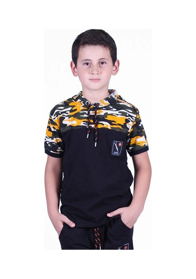 Markahit Kamuflaj Desenli T-shirt Erkek Çocuk Sarı
