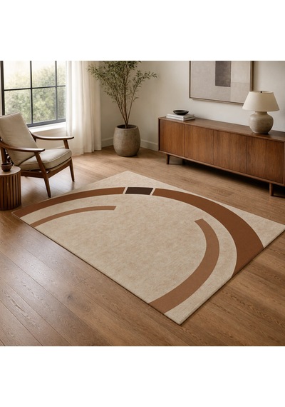 Kartela Halı Yörünge Daire Desenli Modern Halı Bakır Kaymaz Taban Makinede Yıkanabilir 120x180 Cm