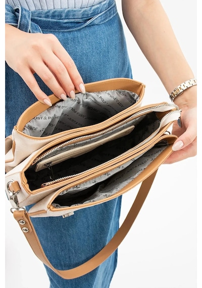 Just Polo Kadın Büyük Boy Ayarlanabilir Askılı Lüks El Ve Omuz Çantası Ebat : 29 X 19 Cm Krem - Camel 59660840
