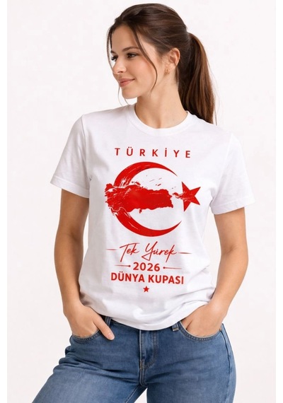 Wear Vexel Kadın Türkiye Ay Yıldız 2026 Dünya Kupasi Taraftar Forma T-shirt - Beyaz Beyaz
