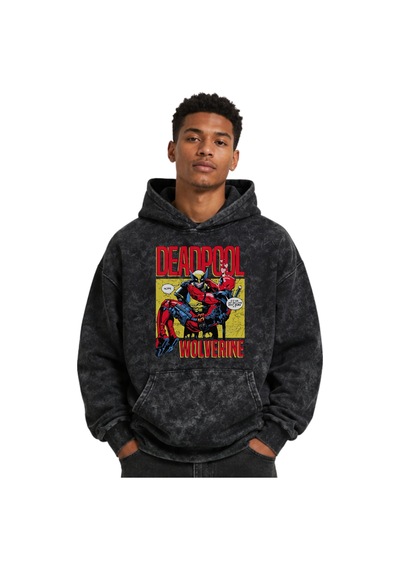 Sevbano Deadpool X Wolverine Film Kahramanı Baskılı Unisex Oversize Yıkam Siyah