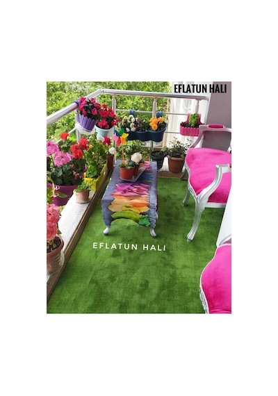 Çim Görünümlü Yeşil Halı Kaymaz Tabanlı Makinede Yıkanabilen Balkon Teras Halisi