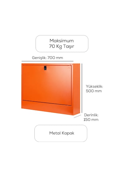 Alfafonet Ziglat 500 Serisi Duvar Tipi Laptop Dolabı 700x150x500 Mm Turuncu 70 Kg Taşıma Kapasiteli Kilitli Metal Dolap
