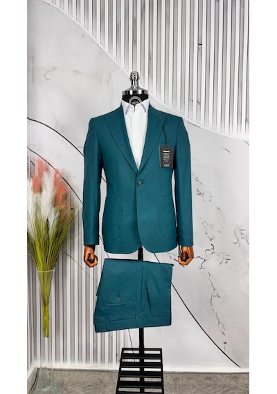 Dupont Classics Dupont Erkek Slim Fit 6 Drop Sivri Yaka Torba Cep Çift Yırtmaç Takım Elbise Turkuaz Dupont Classics Dupont Erkek Slim Fit 6 Drop Sivri Yaka Torba Cep Çift Yırtmaç Takım Elbise Turkuaz