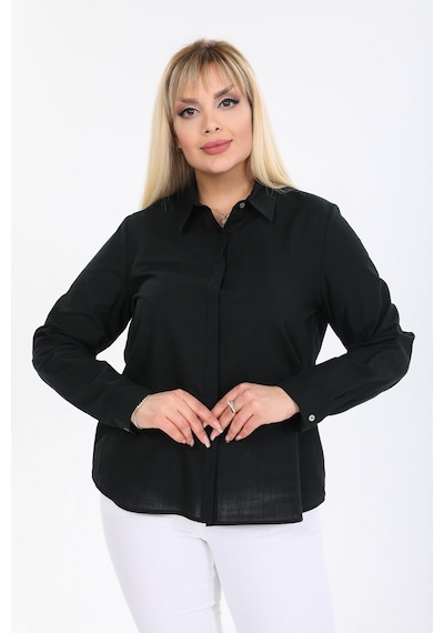 Pera Moda Büyük Beden %100 Pamuk Gömlek Siyah