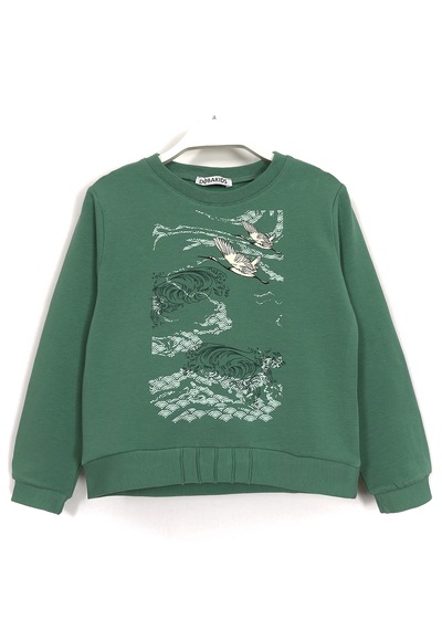 Leylek Baskılı Kız Çocuk Sweatshirt Yeşil 2022 Yeşil