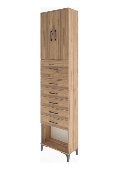 Arges Dolap 2 Raflı 6 Çekmeceli 2 Kapaklı 60x30x243 Çam-çam Çam