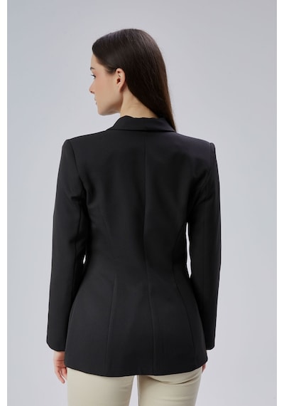 Siyah Regular Fit Pile Detaylı Blazer Ceket Siyah