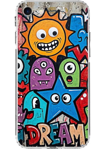 Apple Uyumlu iPhone 7 İle Grafiti Dream Street Tasarımlı Şeffaf Silikon Kılıf Şeffaf