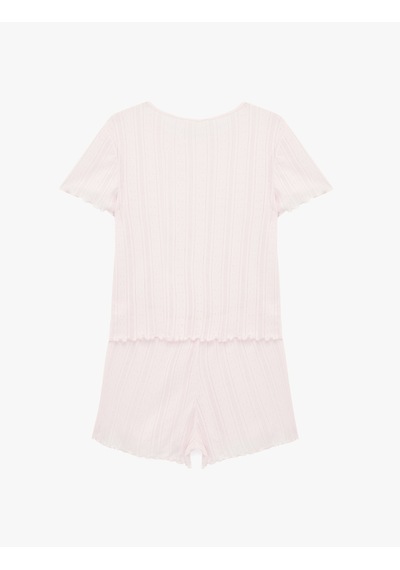 Koton Kısa Kollu Bisiklet Yaka Şortlu Pijama Takımı Açık Pembe 6slk40125mk