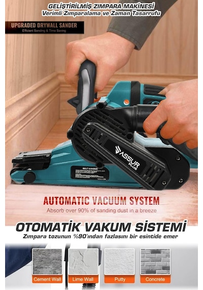 Assur Plus 900W Elektrikli Vakumlu Tozsuz Cila Özellikli Tank Zımpara Makinesi - 2849
