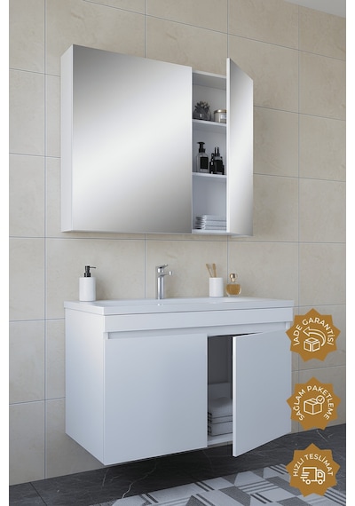 Teta Home Tokyo 80 Cm Mdf Banyo Dolabı Seti Beyaz Beyaz