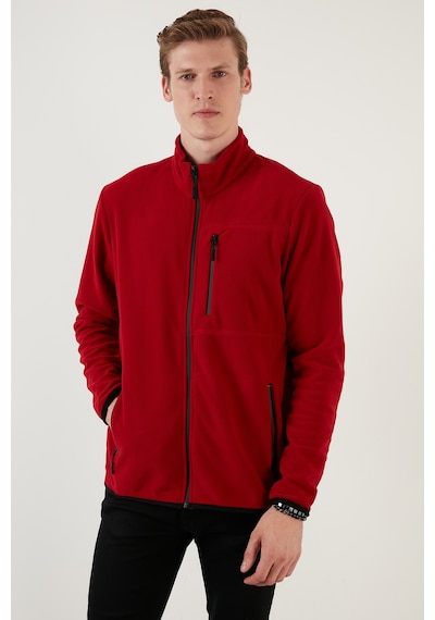Buratti Slim Fit Fermuarlı Cepli Dik Yaka Polar Erkek Hırka 5906028 Bordo