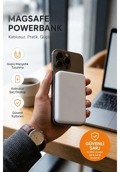 MagSafe Uyumlu 10000 mAh Kablosuz Hızlı Şarj Powerbank Taşınabilir Şarj Cihazı