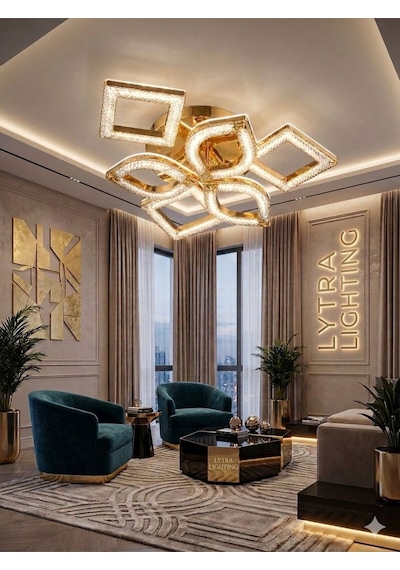 Hera Model 6'lı Gold 3 Renk Modu Ledli Tavana Sıfır Modern Salon Mutfak Çocuk Yatak Odası Led Avize