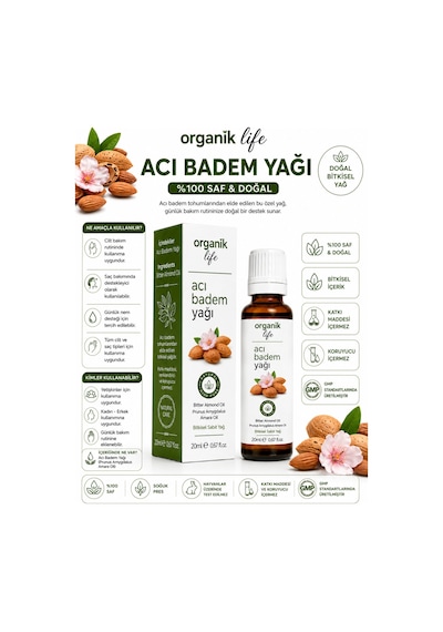 Acı Badem Yağı 20 Ml Bitkisel Sabit Yağ Cilt Ve Saç Bakım Yağı Diğer