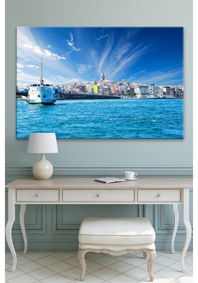 İstanbul Gemi Galata Kulesi Köprü Manzara Şehir Kanvas Tablo 100 x 70