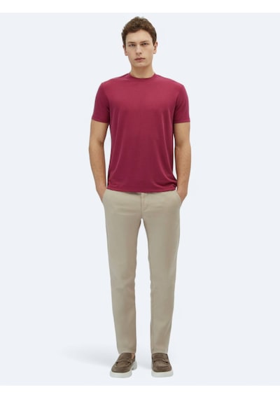 Kip Mürdüm Düz Bisiklet Yaka T-shirt MÜRDÜM