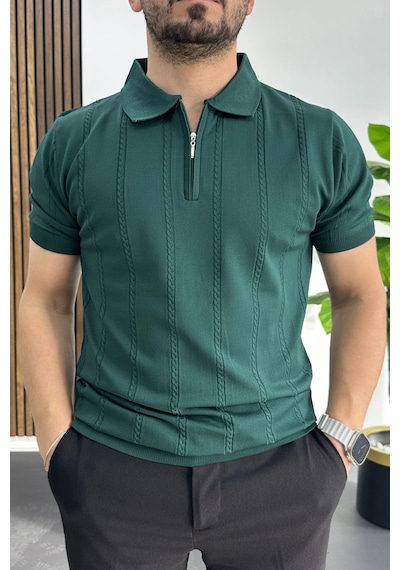 Erkek Desenli Polo Yaka Tişört Yeşil Edw457 Yeşil