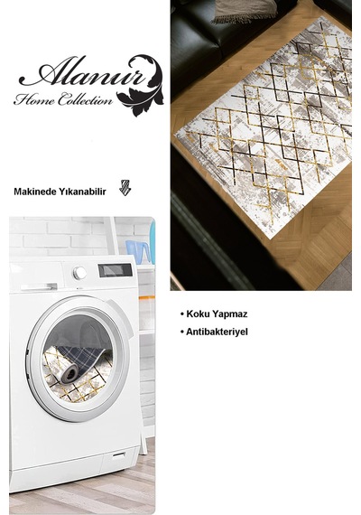 Dekoreko Kaymaz Taban Djt Salon Halısı Star Pamuk Modern M5026 Gold