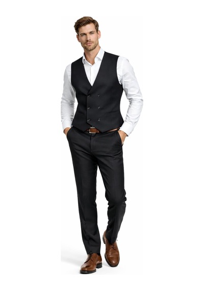 Suitmen Erkek Silim Fit Yelekli Çift Yırtmaçlı Takım Elbise Bgl-st05327 Siyah