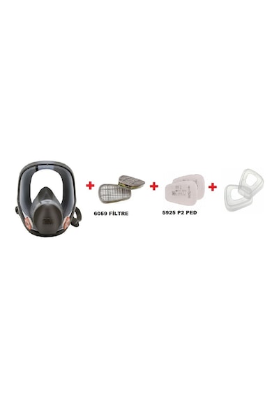 3M  6800 Tam Yüz Gaz Maskesi  + 6059 Abek1 Filtre  + 5925 P2 Ped +  501 Kapak Set