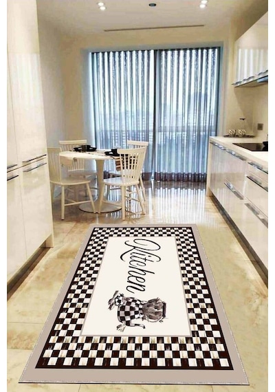 Bej Kaymaz Tabanlı Yıkanabilir Mackenzie Mutfak Halısı Ar819n11