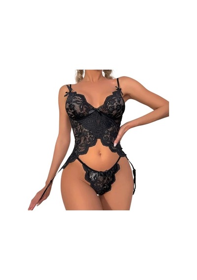 New Dreams Modern Dantelli Şık Elegant Tasarım Siyah Jartiyer Gecelik Set Siyah New Dreams Modern Dantelli Şık Elegant Tasarım Siyah Jartiyer Gecelik Set Siyah