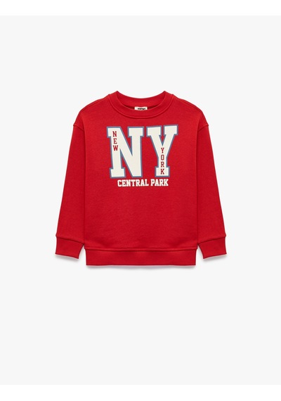 Koton Uzun Kollu Bisiklet Yaka Baskılı Oversize Sweatshirt Kırmızı 7wkb10165tk