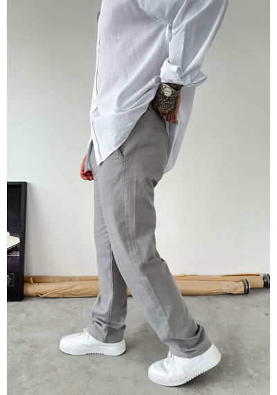 Gri Baggy Keten Pantolon