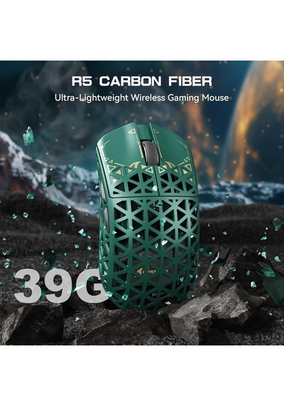R5 Ultra Karbon Fiber Hyperspeed Kablosuz Gaming Mouse 39g Süper Hafif, Paw3950max Sensör, 42000 Dpı, 8000hz Kablosuz Polling, Bt/2.4g/kablolu Usb-c, Windows/mac Uyumlu Green