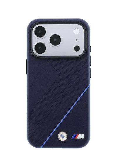 Apple Uyumlu iPhone 18 Pro Max Kılıf Bmw Lisanslı M-safeli M Logolu Lastik İzi Desenli Mavi Çizgili Kapak Laciver Lacivert