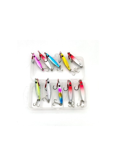 Ayrex Valkyrie 10 Adet 10gr 4.8cm Kutulu Metal Rapala Jig Seti Balık Olta Yemi İspanyol Oltası
