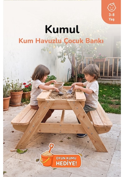Ovlo Çocuk Kum Havuzlu Etkinlik Masası Kapaklı 3-8 Yaş 4 Kişilik Kumul Naturel