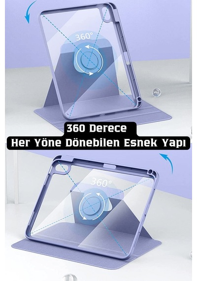Apple Uyumlu iPad Air 11 İnç 2024 M2 Çipli 6.nesil 360 Dönebilen Standlı Pino Tablet Kılıfı