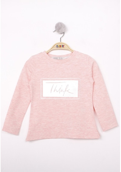 Toontoy Kids Toontoy Kız Çocuk Think Varaklı T-shirt Pembe Melanj