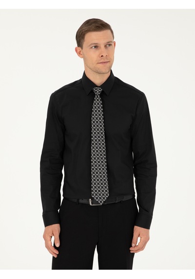 Cacharel Siyah Slim Fit Pamuk Karışımlı Klasik Gömlek