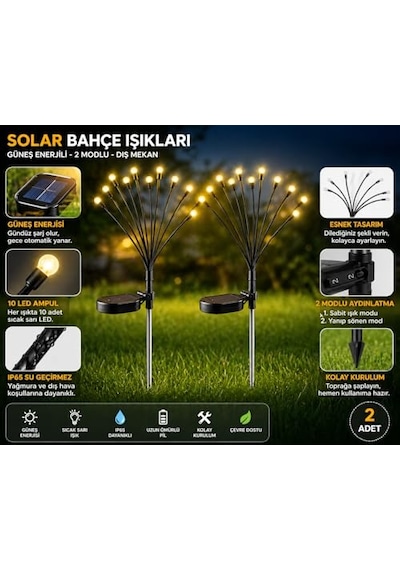 2 Adet 8 Ledli Solar Bahçe Işıkları Dış Mekan Peyzaj Aydınlatma 2 Modlu Bahçe Çiti Güneş Enerjili Süs Lambas