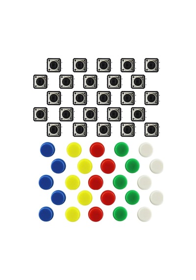 Kutulu 12x12mm 25 Adet Başlıklı Tact Buton Set 4 Pin 5 Renk Dokunmatik Anlık Basmalı Düğme Dvm.101.061