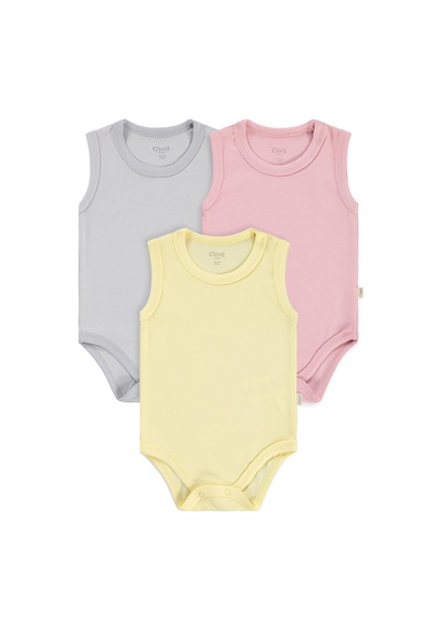 Civil Baby 3'lü Karışık Renk 3-36 Ay Çıtçıtlı Badi - Pembe