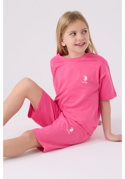 U.S. Polo Assn. U.s. Polo Assn Kız Çocuk Pembe Bermuda Takım Us1848-c-v6 Pembe