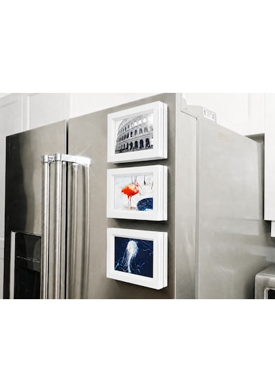 3d Baskı 3lü Magnet Fotoğraf Çerçevesi Seti - Buzdolabı İçin Mini Manyetik Resim Çerçevesi, Dekoratif Magnet-beyaz