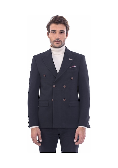 Wessi Kruvaze Slim Fit Erkek Siyah Ceket Siyah