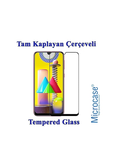 Microcase Samsung Uyumlu Galaxy M31 Tam Kaplayan Çerçeveli Cam Siyah