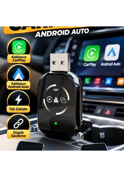 Kablosuz Carplay Ve Android Auto Adaptörü Tak Çalıştır Düşük Gecikmeli Bağlantı